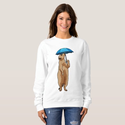 Meerkat mit Schirm Sweatshirt (Vorne ganz)