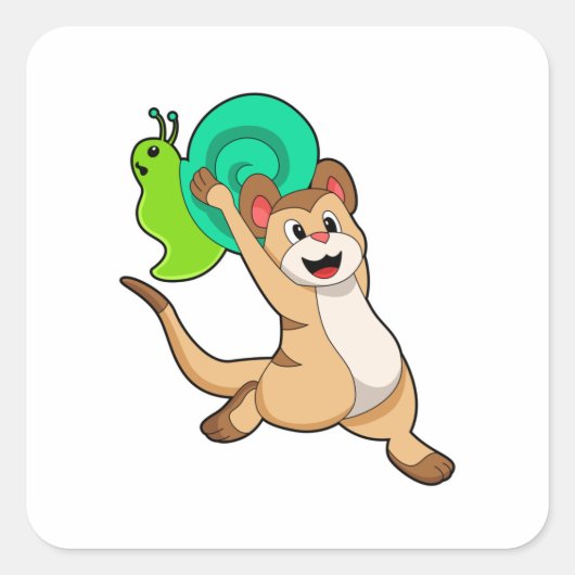 Meerkat mit Snail.PNG Quadratischer Aufkleber (Vorderseite)