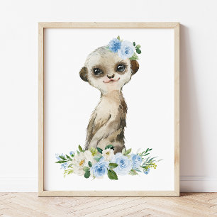 Meerkat, Safari, Dschungel, Blumen, Kinderzimmer J Fotodruck