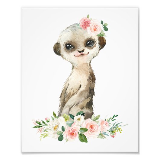 Meerkat, Safari, rosa Blume, Girl-Kinderzimmer Fotodruck (Vorne)