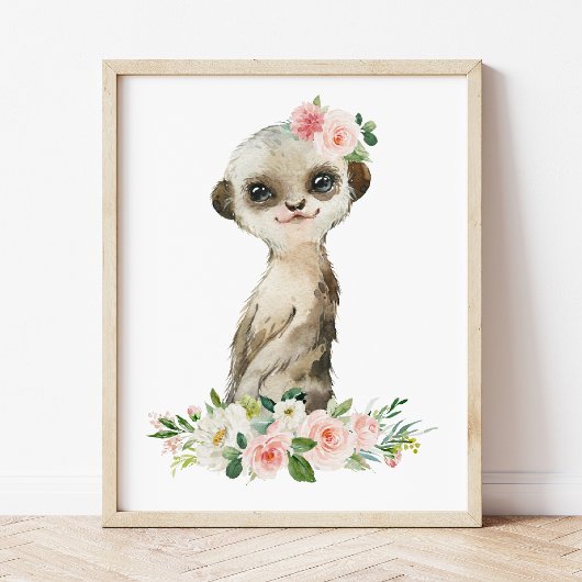 Meerkat, Safari, rosa Blume, Girl-Kinderzimmer Fotodruck