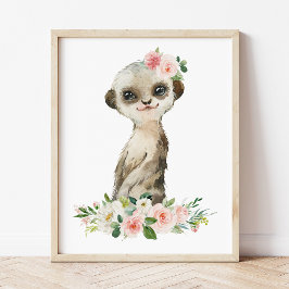 Meerkat, Safari, rosa Blume, Girl-Kinderzimmer Poster