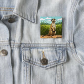 Meerkat standing alert in a field of grass button (Beispiel)