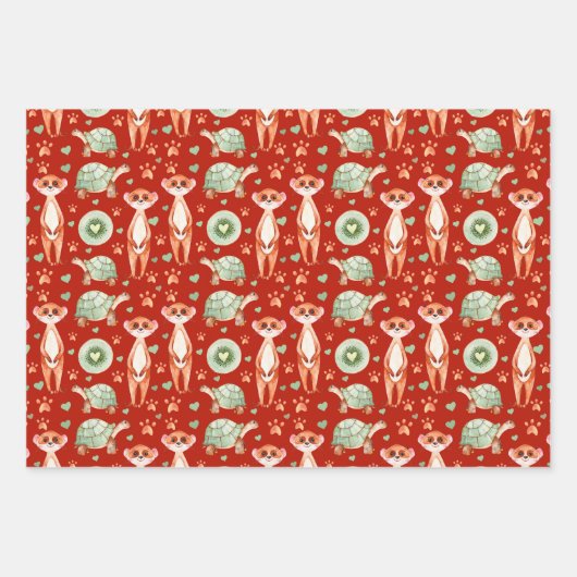 Meerkat Tortoise Kiwi Wrapping Paper Set 3 Geschenkpapier Set (Vorderseite 3)