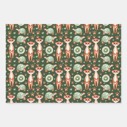 Meerkat Tortoise Kiwi Wrapping Paper Set 3 Geschenkpapier Set (Vorderseite)