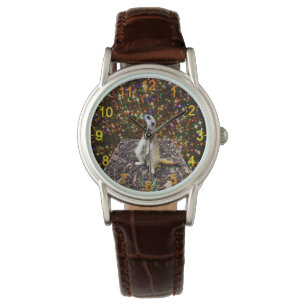 Meerkat Twinkle Stars, Ladys Leather Wristwatch Armbanduhr