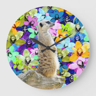 Meerkat- und Aquarellorchideen, Große Wanduhr