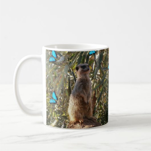 Meerkat und blaue Schmetterlinge, Kaffeetasse (Links)