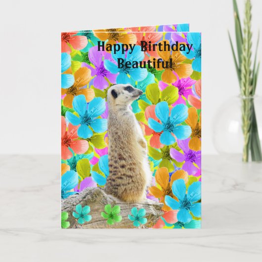 Meerkat und Blüten Geburtskarte, Feiertagskarte (Vorderseite)