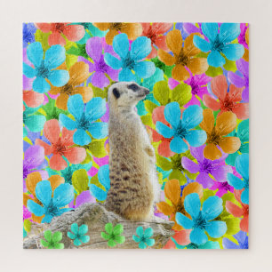 Meerkat und Blüten, Puzzle Jigsaw,