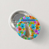 Meerkat und Mehrfarbiges Blossom Geburtstagsdesign Button (Vorne & Hinten)