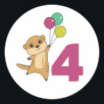 Meerkat Vierte Geburtstagsballons Kinder Classic R Runder Aufkleber<br><div class="desc">Das Merkat mit Ballons zu seinem vierten Geburtstag. Für jedes Kind,  das vier Jahre alt wird. Niedliche Merkatze für Kinder zum 4. Geburtstag.</div>
