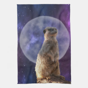 Meerkat vor Vollmond, Teetücher. Handtuch