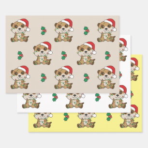 Meerkat Weihnachten Winter Tiere Urlaub Meerkats Geschenkpapier Set