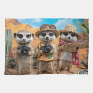 Meerkats als Touristen mit Kameras und Karten verk Geschirrtuch
