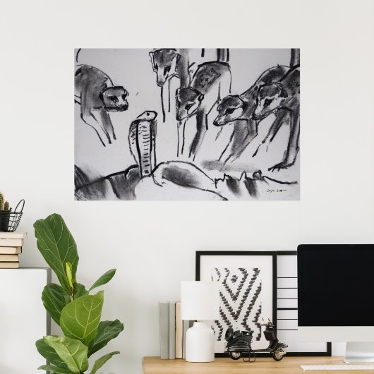 Meerkats mobbing Cobra - Kunstdrucken Poster (Heimbüro)