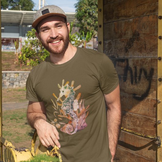 Meerpferd mit Bouquet von Blätter T-Shirt