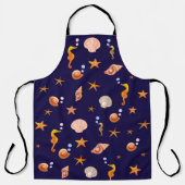 Meerpferde, Muscheln und Perlen auf marineblauen Schürze (Vorderseite)