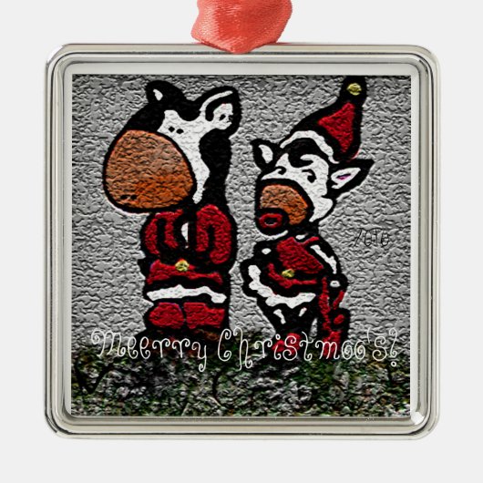 Meerry Christmoos! Silbernes Ornament (Vorne)