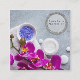 Meersalz-Orchideen-Spa-Blumenmassage-Aromatherapie Quadratische Visitenkarte