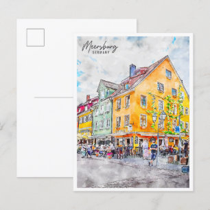 Meersburg Deutschland vintage Reise Aquarell Postkarte