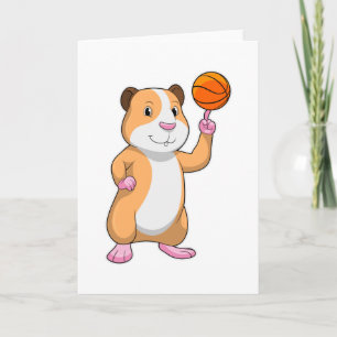 Meerschweinchen als Basketballspieler mit Basketba Karte