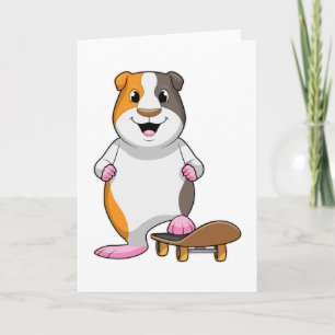 Meerschweinchen als Skater mit Skateboard Karte