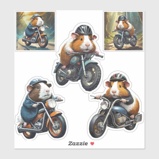 Meerschweinchen Biker Freunde Multiple Stickerboge Aufkleber (Blatt)