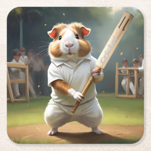 Meerschweinchen-Cricketspieler: In Weiß gekleidet Rechteckiger Pappuntersetzer