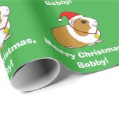 Meerschweinchen im Weihnachtsmannmütze-Namen Geschenkpapier (Rolleneckpunkt)