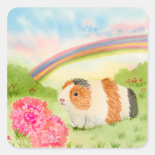 Meerschweinchen-Regenbogen mit Nelken Quadratischer Aufkleber