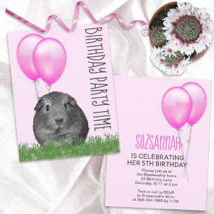 Meerschweinchen Rosa Luftballons Benutzerdefiniert Einladung