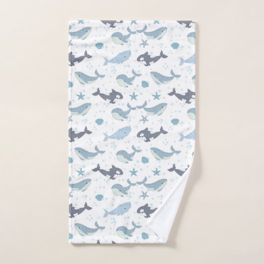 Meerwal-Muster mit Seestern, Muschel, Blase b Badhandtuch Set (Handtuch)