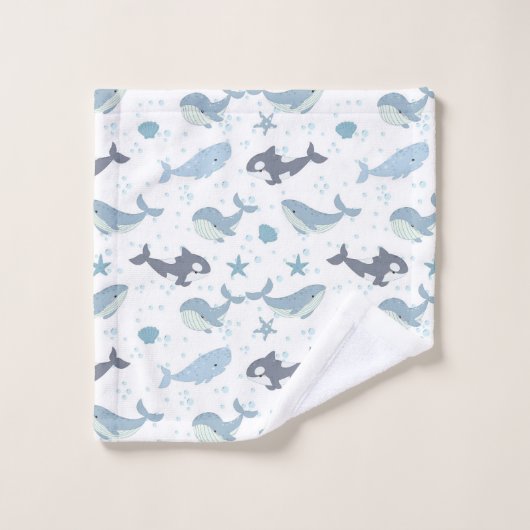 Meerwal-Muster mit Seestern, Muschel, Blase b Badhandtuch Set (Waschlappen)