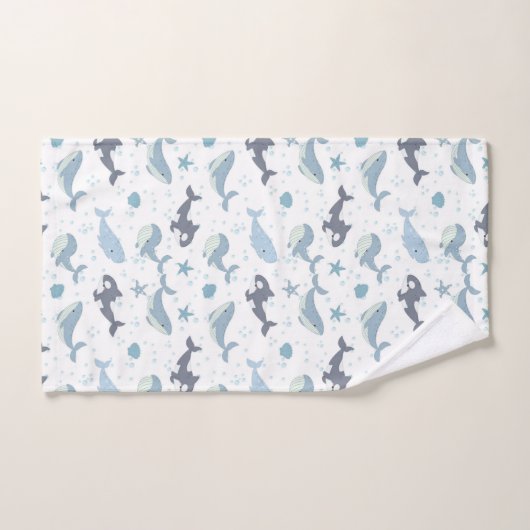 Meerwal-Muster mit Seestern, Muschel, Blase b Badhandtuch Set (Handtuch)