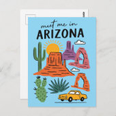 Meet Me In Arizona Retro Desert Cactus Red Rocks Postkarte (Vorne/Hinten)