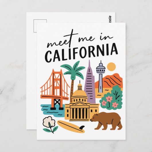 Meet Me In California Golden Gate Bear Surf Postkarte (Vorne/Hinten)