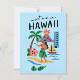 Meet Me In Hawaii Retro Hula Dancer Beach Postkarte