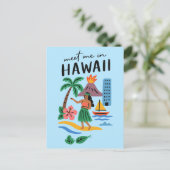 Meet Me In Hawaii Retro Hula Dancer Beach Postkarte (Stehend Vorderseite)