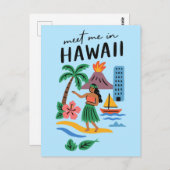 Meet Me In Hawaii Retro Hula Dancer Beach Postkarte (Vorne/Hinten)