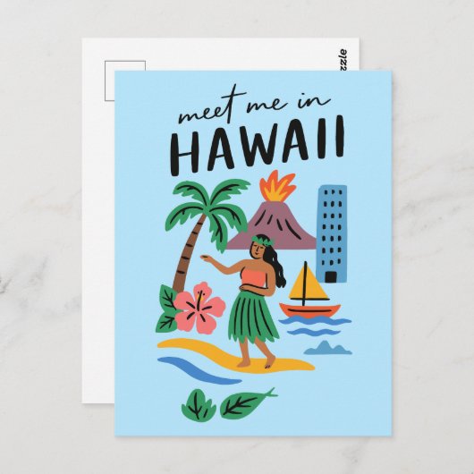 Meet Me In Hawaii Retro Hula Dancer Beach Postkarte (Vorne/Hinten)