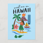 Meet Me In Hawaii Retro Hula Dancer Beach Postkarte (Vorderseite)