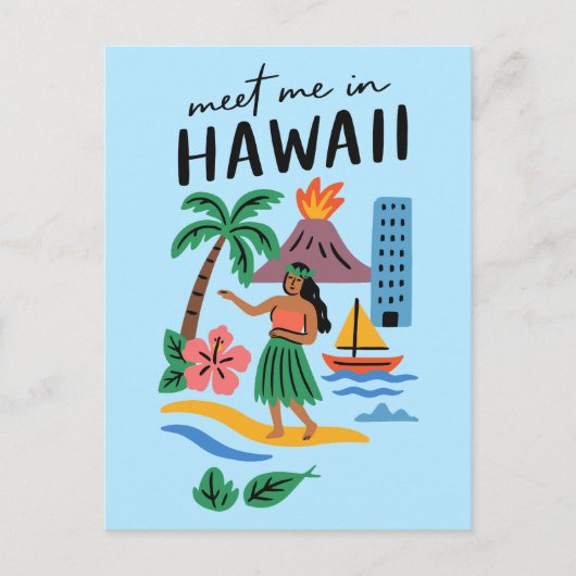 Meet Me In Hawaii Retro Hula Dancer Beach Postkarte (Vorderseite)