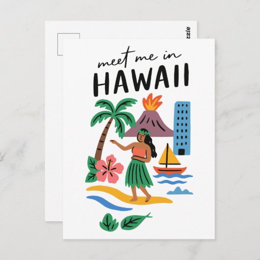 Meet Me In Hawaii Tropical Hula Dancer Beach Postkarte (Vorne/Hinten)