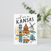 Meet Me In Kansas Retro Farm Scarecrow Windmill Postkarte (Stehend Vorderseite)