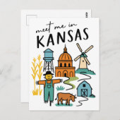 Meet Me In Kansas Retro Farm Scarecrow Windmill Postkarte (Vorne/Hinten)