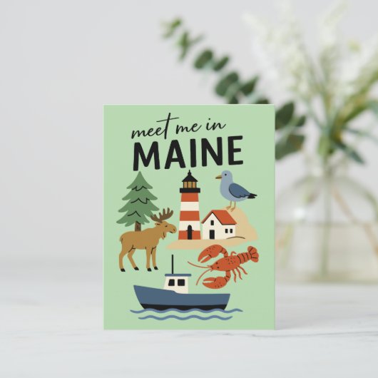 Meet Me In Maine Coastal New England Retro Postkarte (Stehend Vorderseite)