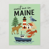 Meet Me In Maine Coastal New England Retro Postkarte (Vorderseite)