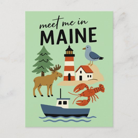 Meet Me In Maine Coastal New England Retro Postkarte (Vorderseite)