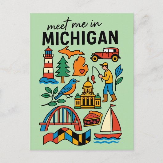 Meet Me In Michigan Lighthouse Cherry Pie Retro Postkarte (Vorderseite)